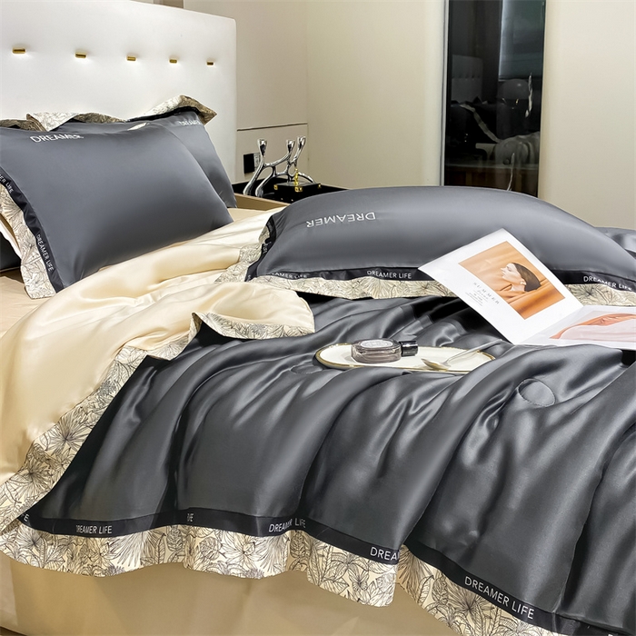 91家纺网 家纺一手货源 找家纺 笙意家纺 2025新款冰丝宽边款夏被-克里斯汀系列 克里斯汀-高级灰+奶茶