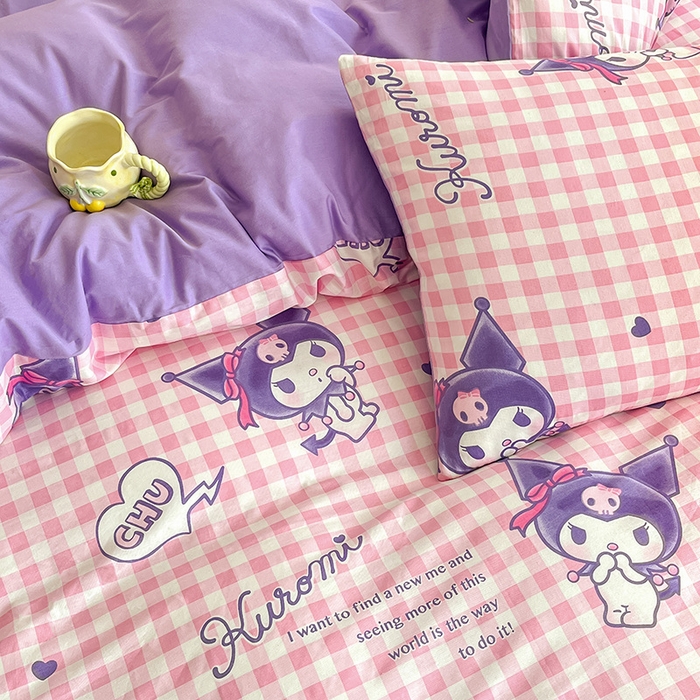 91家纺网 家纺一手货源 找家纺 桃子家居 2024新款三丽鸥正版授权全棉卡通系列四件套 棉三丽鸥-库洛米之心