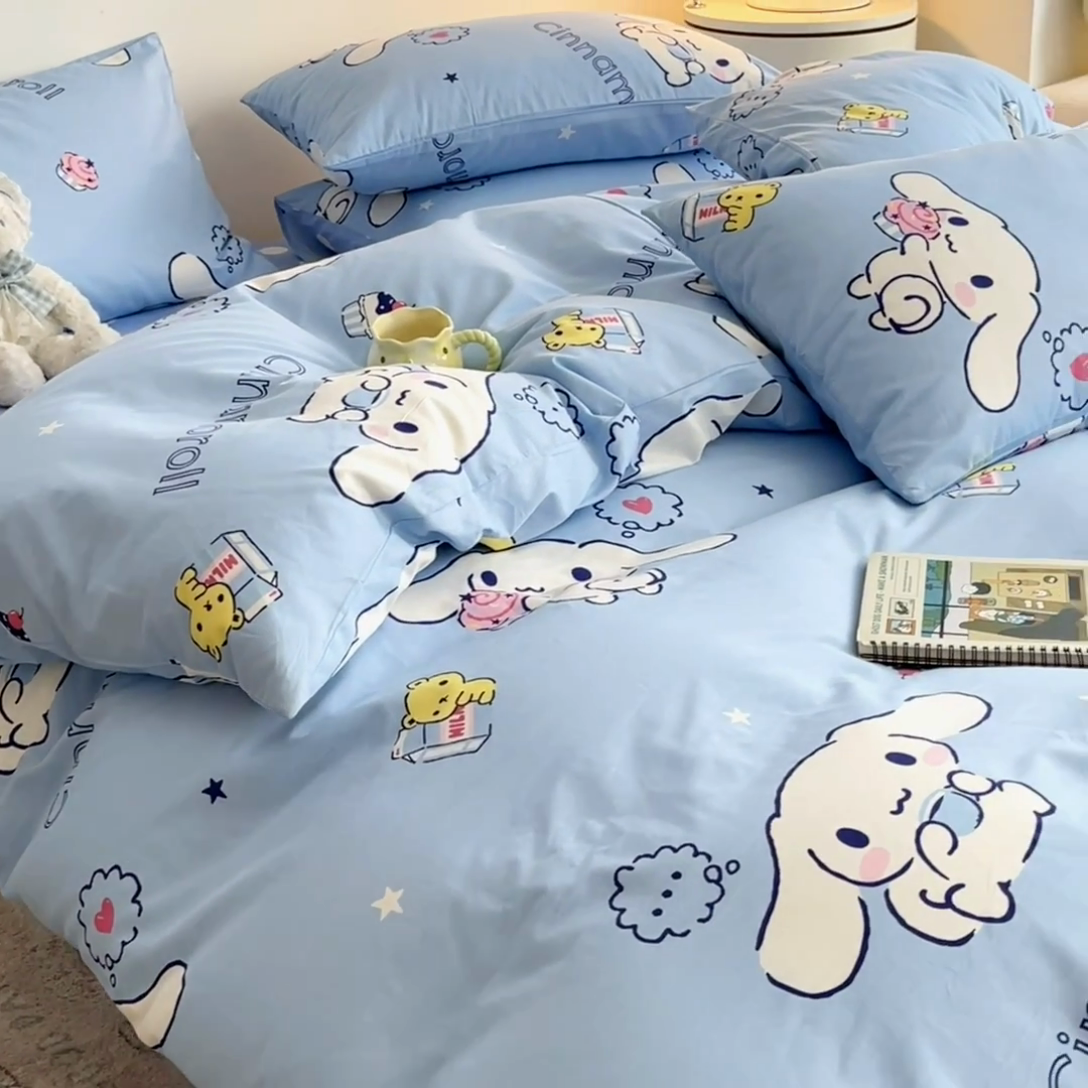 91家纺网 家纺一手货源 找家纺 桃子家居 2024新款三丽鸥正版授权全棉卡通系列四件套 棉三丽鸥-牛奶玉桂狗