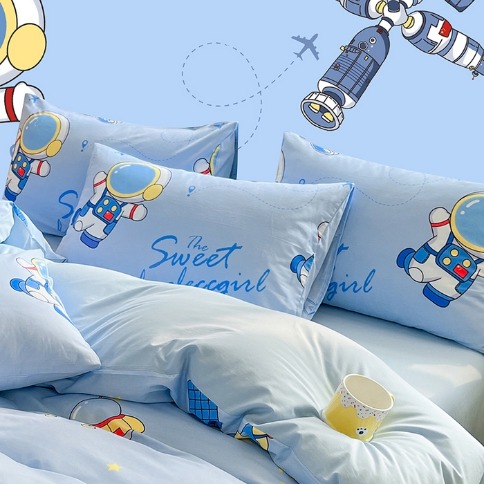 91家纺网 家纺一手货源 找家纺 金鑫汇家纺 2024新款全棉纯棉卡通印花四件套单品系列-单枕套 宇宙奥秘