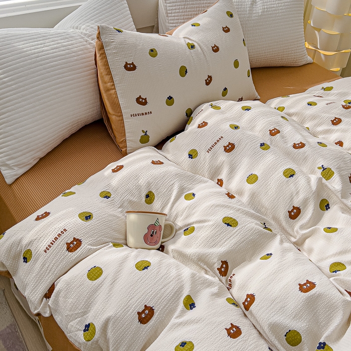 91家纺网 家纺一手货源 找家纺 可思家纺 2024新款A类水洗泡芙棉泡泡纱四件套 好柿发生