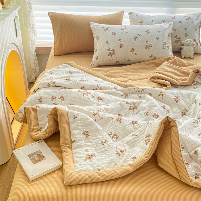 91家纺网 家纺一手货源 找家纺 可思家纺 2024新款A类泡泡纱夏被四件套 朝朝暮暮