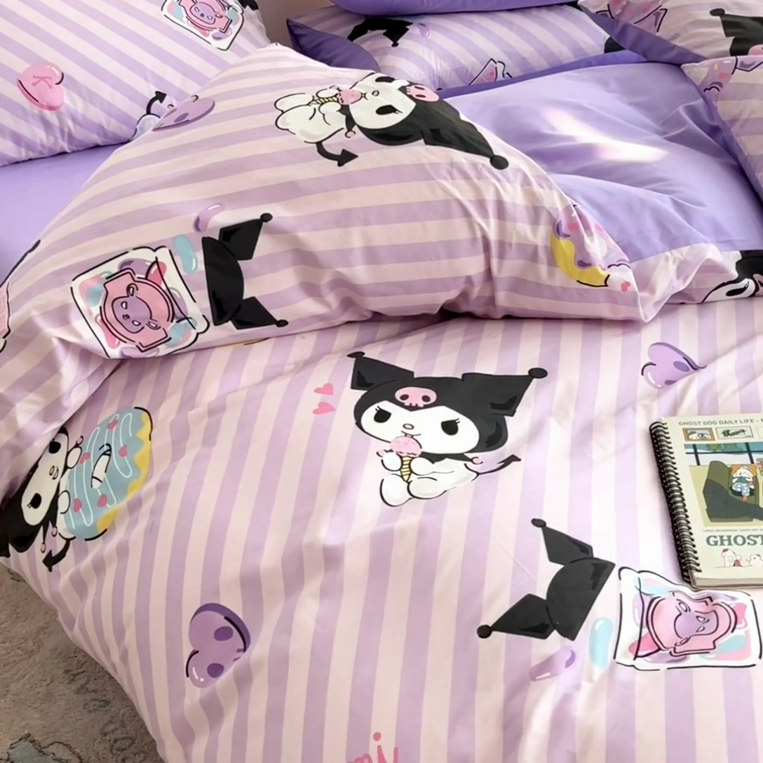 91家纺网 家纺一手货源 找家纺 桃子家居 2024新款三丽鸥正版授权全棉卡通系列四件套 棉三丽鸥-美美库洛米