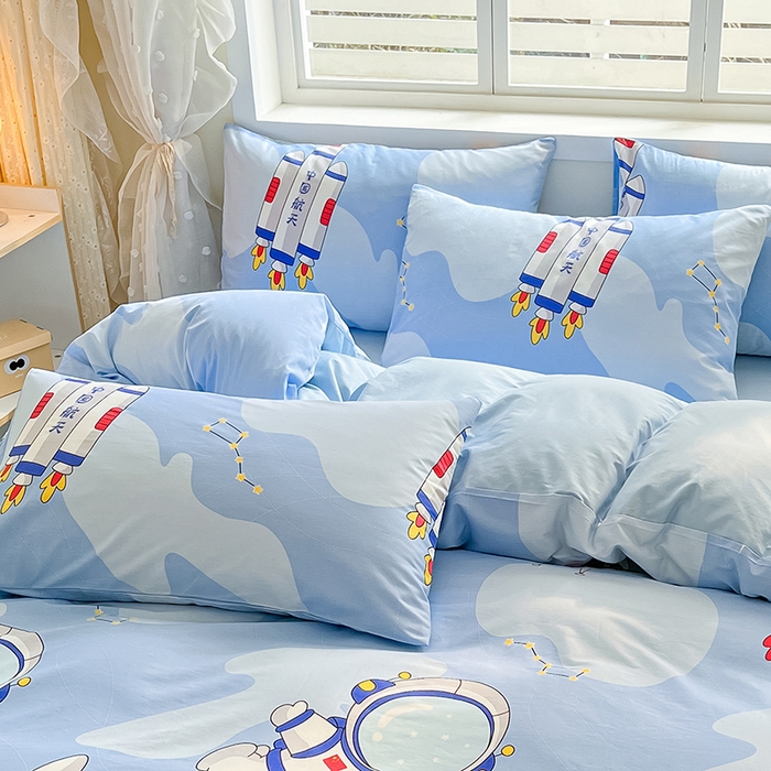 91家纺网 家纺一手货源 找家纺 金鑫汇家纺 2024新款全棉纯棉卡通印花四件套单品系列-单枕套 星际穿越