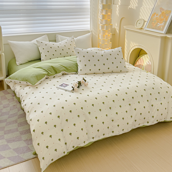 91家纺网 家纺一手货源 找家纺 可思家纺 2024新款A类水洗泡芙棉泡泡纱四件套 小森林