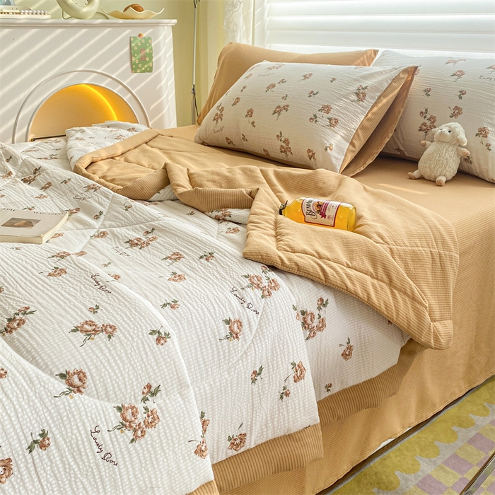 91家纺网 家纺一手货源 找家纺 可思家纺 2024新款A类泡泡纱夏被四件套 朝朝暮暮