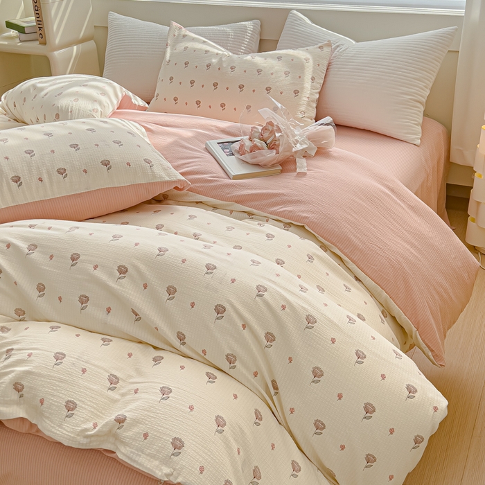 91家纺网 家纺一手货源 找家纺 可思家纺 2024新款A类水洗泡芙棉泡泡纱四件套 夏朵