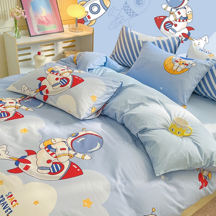 91家纺网 家纺一手货源 找家纺 金鑫汇家纺 2024新款全棉纯棉卡通印花四件套单品系列-单被套 冲上云霄
