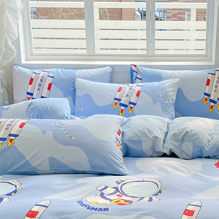 91家纺网 家纺一手货源 找家纺 金鑫汇家纺 2024新款全棉纯棉卡通印花四件套单品系列-单枕套 星际穿越
