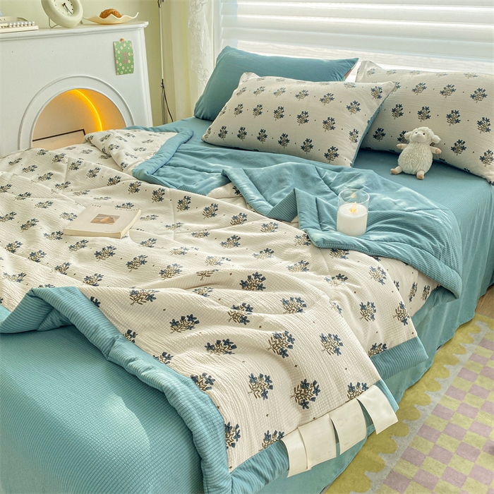 91家纺网 家纺一手货源 找家纺 可思家纺 2024新款A类泡泡纱夏被四件套 月婉花庭