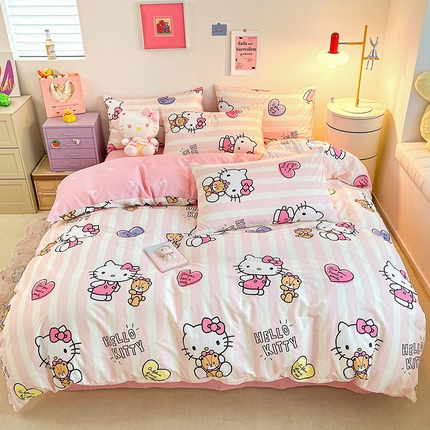 桃子家居 2024新款三丽鸥正版授权全棉卡通系列四件套 棉三丽鸥-小熊kitty