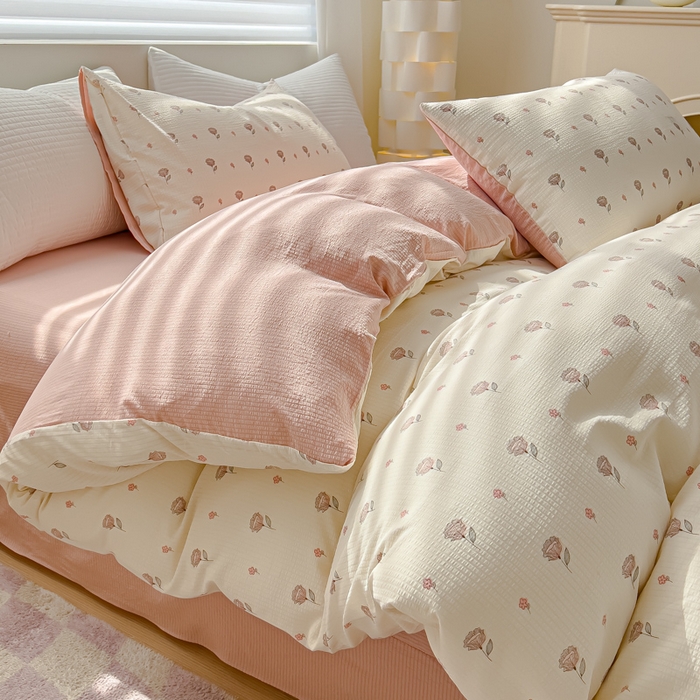 91家纺网 家纺一手货源 找家纺 可思家纺 2024新款A类水洗泡芙棉泡泡纱四件套 夏朵