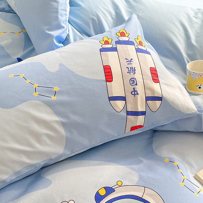 91家纺网 家纺一手货源 找家纺 金鑫汇家纺 2024新款全棉纯棉卡通印花四件套单品系列-单枕套 星际穿越