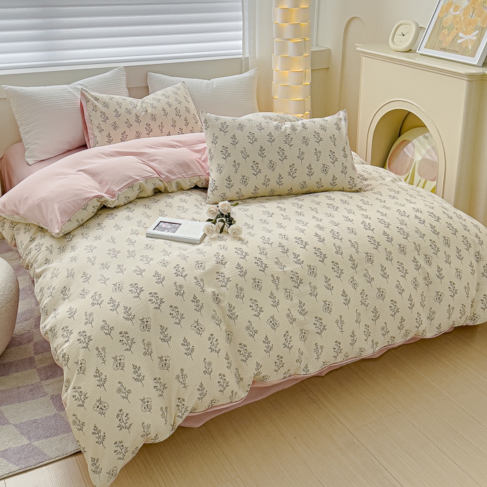 91家纺网 家纺一手货源 找家纺 可思家纺 2024新款A类水洗泡芙棉泡泡纱四件套 简爱