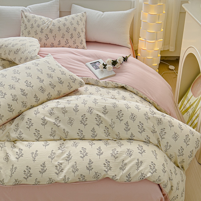 91家纺网 家纺一手货源 找家纺 可思家纺 2024新款A类水洗泡芙棉泡泡纱四件套 简爱