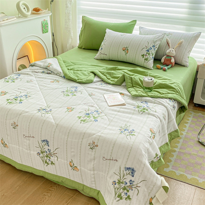 91家纺网 家纺一手货源 找家纺 可思家纺 2024新款A类泡泡纱夏被四件套 清新夏日