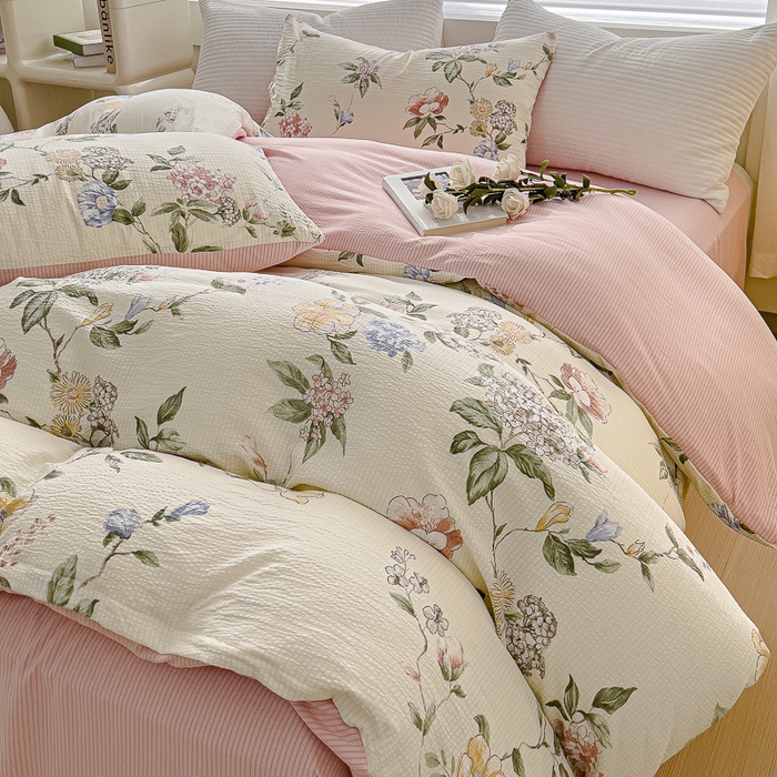 91家纺网 家纺一手货源 找家纺 可思家纺 2024新款A类水洗泡芙棉泡泡纱四件套 倾城