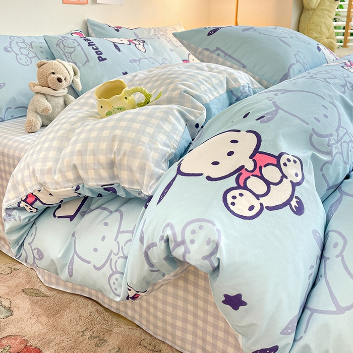 91家纺网 家纺一手货源 找家纺 桃子家居 2024新款三丽鸥正版授权全棉卡通系列四件套 棉三丽鸥-欢乐帕恰狗
