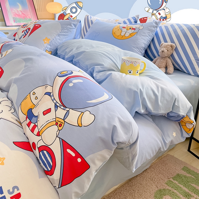 91家纺网 家纺一手货源 找家纺 金鑫汇家纺 2024新款全棉纯棉卡通印花四件套单品系列-单被套 冲上云霄