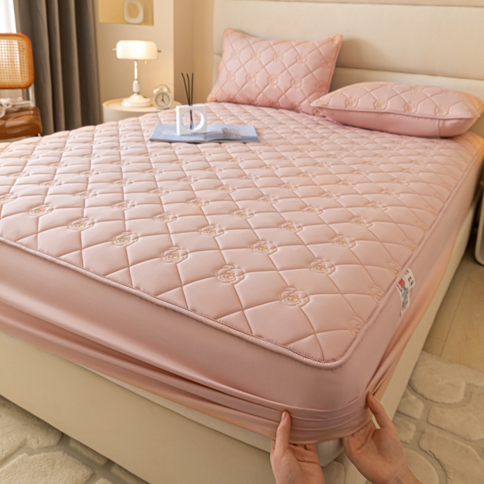 91家纺网 家纺一手货源 找家纺 鑫钰 2024新款A类原棉大豆夹棉床笠-花语 花语-豆沙粉