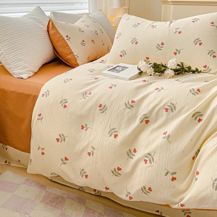 91家纺网 家纺一手货源 找家纺 可思家纺 2024新款A类水洗泡芙棉泡泡纱四件套 心相印