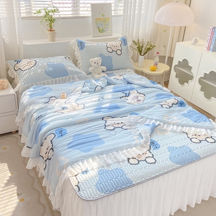 91家纺网 家纺一手货源 找家纺 （总）康纳利 2024新款印花床裙款乳胶凉席三件套夏被四件套