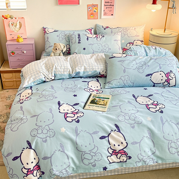 91家纺网 家纺一手货源 找家纺 桃子家居 2024新款三丽鸥正版授权全棉卡通系列四件套 棉三丽鸥-欢乐帕恰狗
