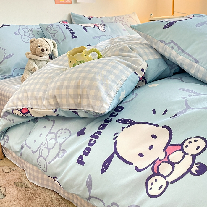 91家纺网 家纺一手货源 找家纺 桃子家居 2024新款三丽鸥正版授权全棉卡通系列四件套 棉三丽鸥-欢乐帕恰狗