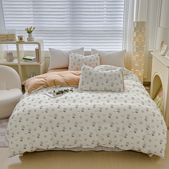 91家纺网 家纺一手货源 找家纺 可思家纺 2024新款A类水洗泡芙棉泡泡纱四件套 小玫瑰