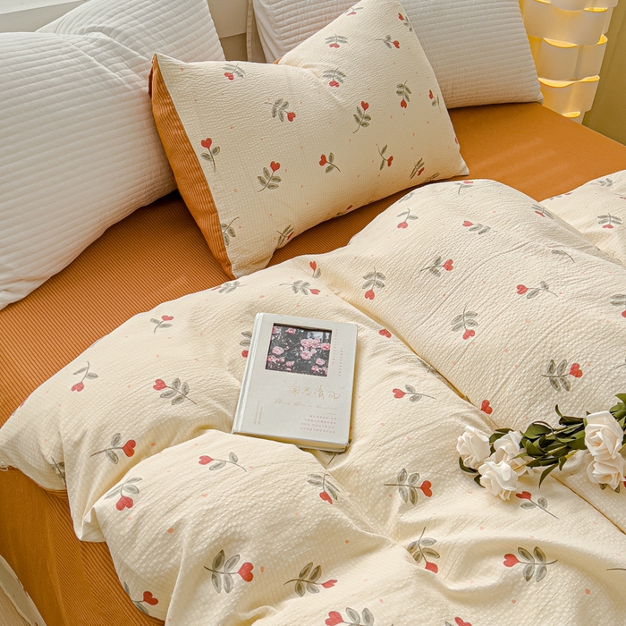 91家纺网 家纺一手货源 找家纺 可思家纺 2024新款A类水洗泡芙棉泡泡纱四件套 心相印