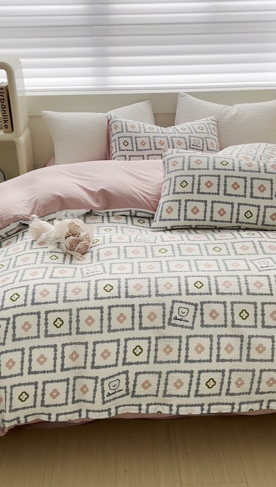 91家纺网 家纺一手货源 找家纺 可思家纺 2024新款A类水洗泡芙棉泡泡纱四件套 库洛米