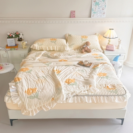 91家纺网 家纺一手货源 找家纺 （总）康纳利 2024新款乳胶床笠印花款花边乳胶凉席三件套夏被四件套乳胶席子