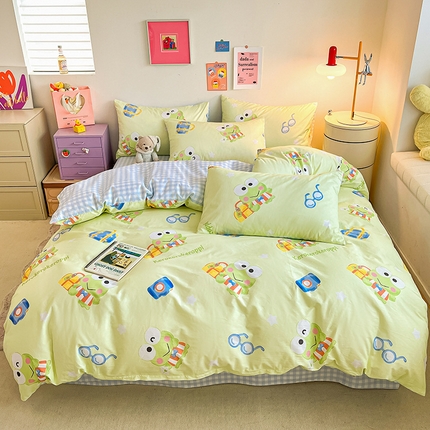 桃子家居 2024新款三丽鸥正版授权全棉卡通系列四件套 棉三丽鸥-微笑大眼蛙