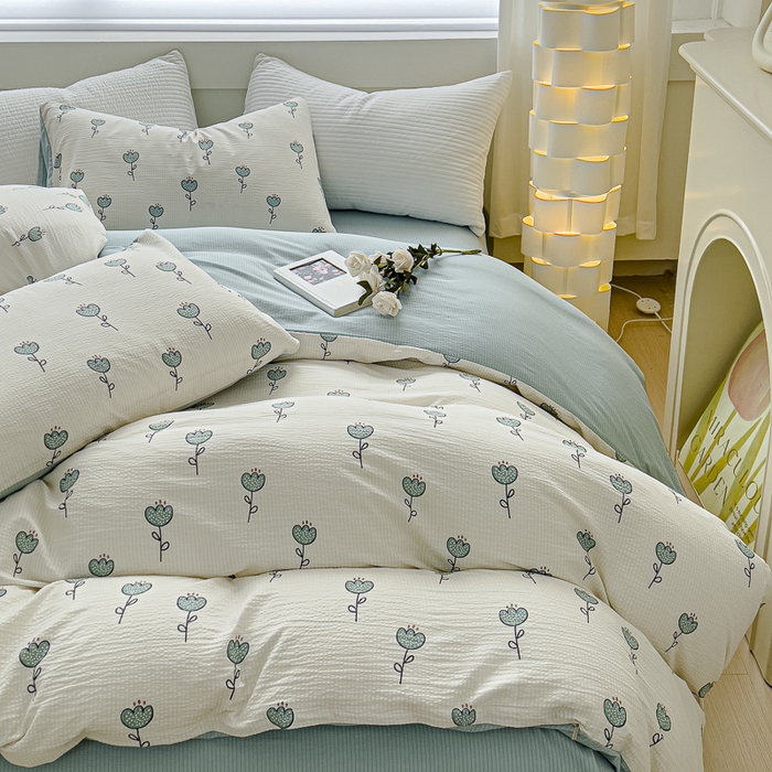 91家纺网 家纺一手货源 找家纺 可思家纺 2024新款A类水洗泡芙棉泡泡纱四件套 奇郁