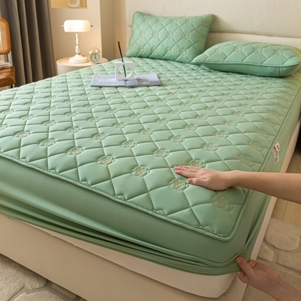 鑫钰 2024新款A类原棉大豆夹棉床笠-花语 花语-时尚绿