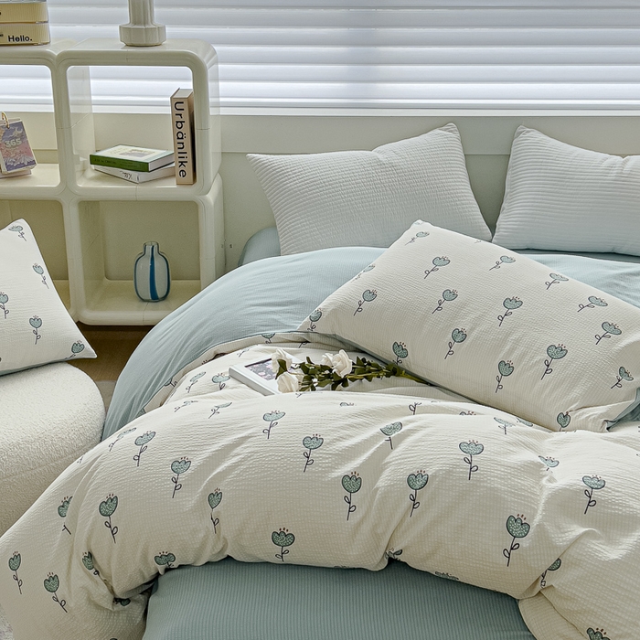 91家纺网 家纺一手货源 找家纺 可思家纺 2024新款A类水洗泡芙棉泡泡纱四件套 奇郁