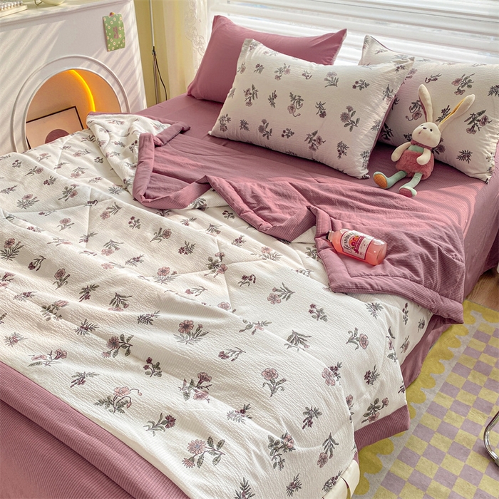 91家纺网 家纺一手货源 找家纺 可思家纺 2024新款A类泡泡纱夏被四件套 幽香