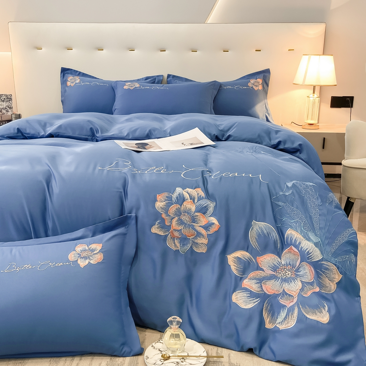 91家纺网 家纺一手货源 找家纺 大麦乐田 2024新款磨毛刺绣四件套-出水芙蓉  出水芙蓉-宾利兰