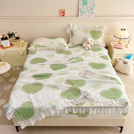 91家纺网 家纺一手货源 找家纺 （总）康纳利 2024新款乳胶床笠印花款花边乳胶凉席三件套夏被四件套乳胶席子