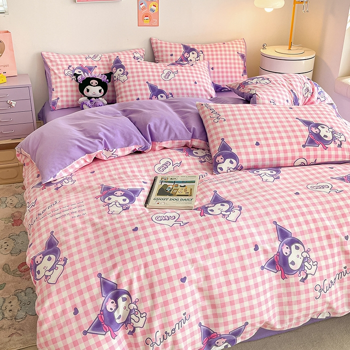 91家纺网 家纺一手货源 找家纺 桃子家居 2024新款三丽鸥正版授权全棉卡通系列四件套 棉三丽鸥-库洛米之心