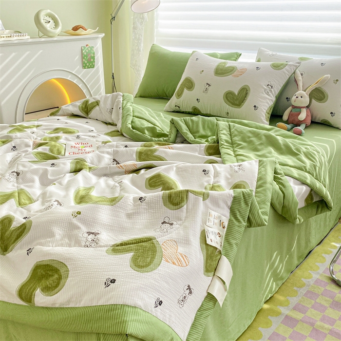 91家纺网 家纺一手货源 找家纺 可思家纺 2024新款A类泡泡纱夏被四件套 心心相印