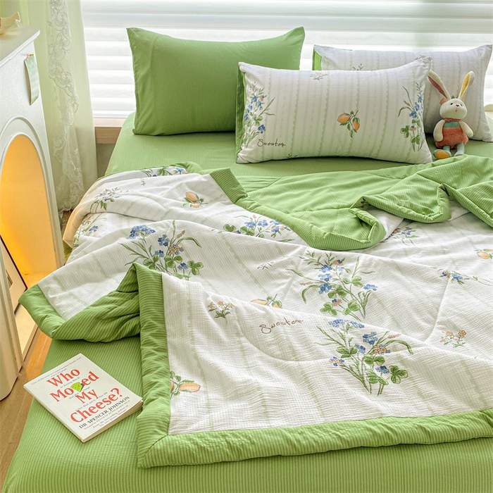 91家纺网 家纺一手货源 找家纺 可思家纺 2024新款A类泡泡纱夏被四件套 清新夏日