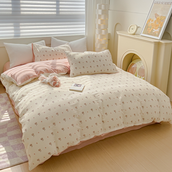 91家纺网 家纺一手货源 找家纺 可思家纺 2024新款A类水洗泡芙棉泡泡纱四件套 夏朵