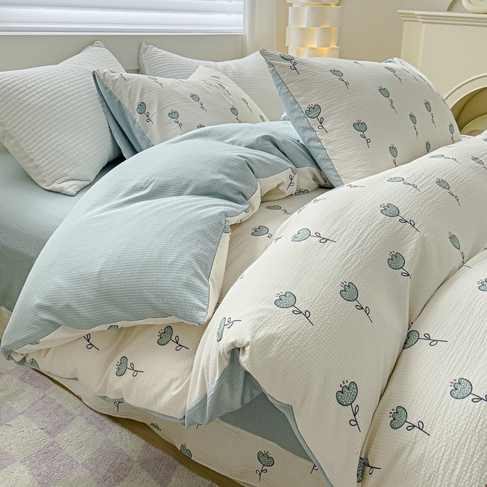 91家纺网 家纺一手货源 找家纺 可思家纺 2024新款A类水洗泡芙棉泡泡纱四件套 奇郁