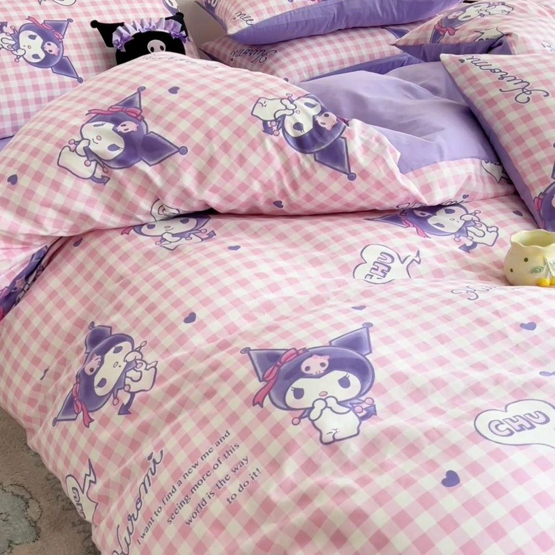 91家纺网 家纺一手货源 找家纺 桃子家居 2024新款三丽鸥正版授权全棉卡通系列四件套 棉三丽鸥-库洛米之心