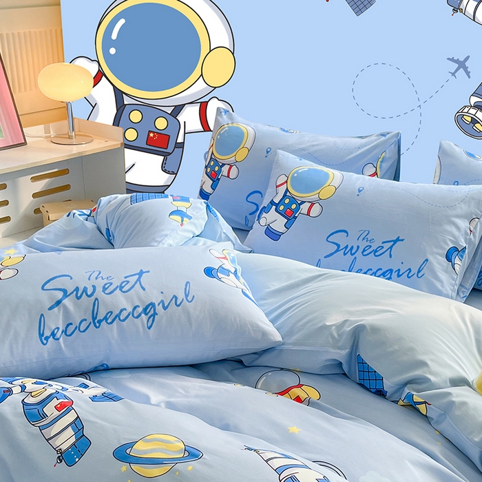 91家纺网 家纺一手货源 找家纺 金鑫汇家纺 2024新款全棉纯棉卡通印花四件套单品系列-单枕套 宇宙奥秘