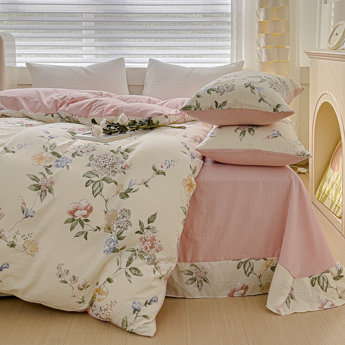 91家纺网 家纺一手货源 找家纺 可思家纺 2024新款A类水洗泡芙棉泡泡纱四件套 倾城