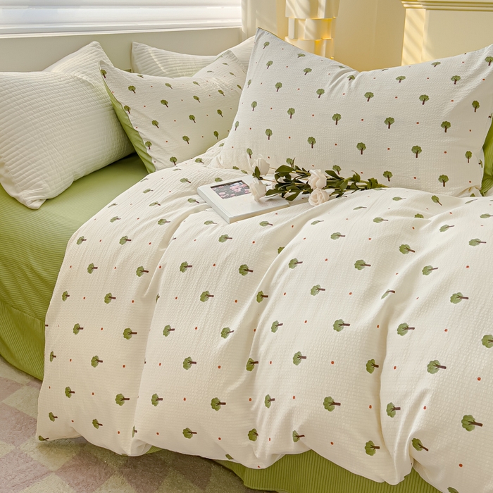 91家纺网 家纺一手货源 找家纺 可思家纺 2024新款A类水洗泡芙棉泡泡纱四件套 小森林