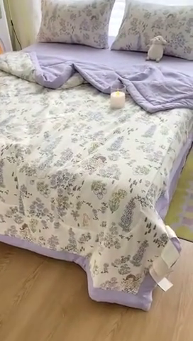 91家纺网 家纺一手货源 找家纺 可思家纺 2024新款A类泡泡纱夏被四件套 娴雅花韵