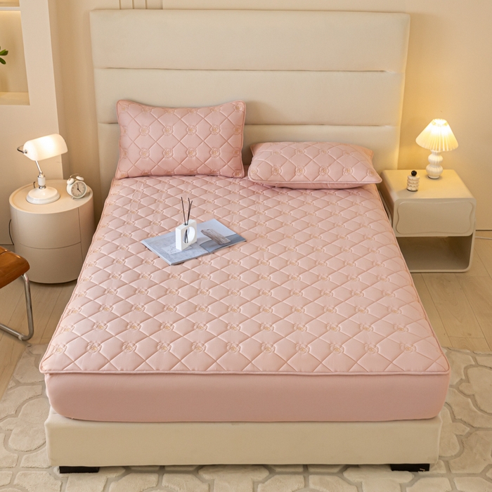 91家纺网 家纺一手货源 找家纺 鑫钰 2024新款A类原棉大豆夹棉床笠-花语 花语-豆沙粉